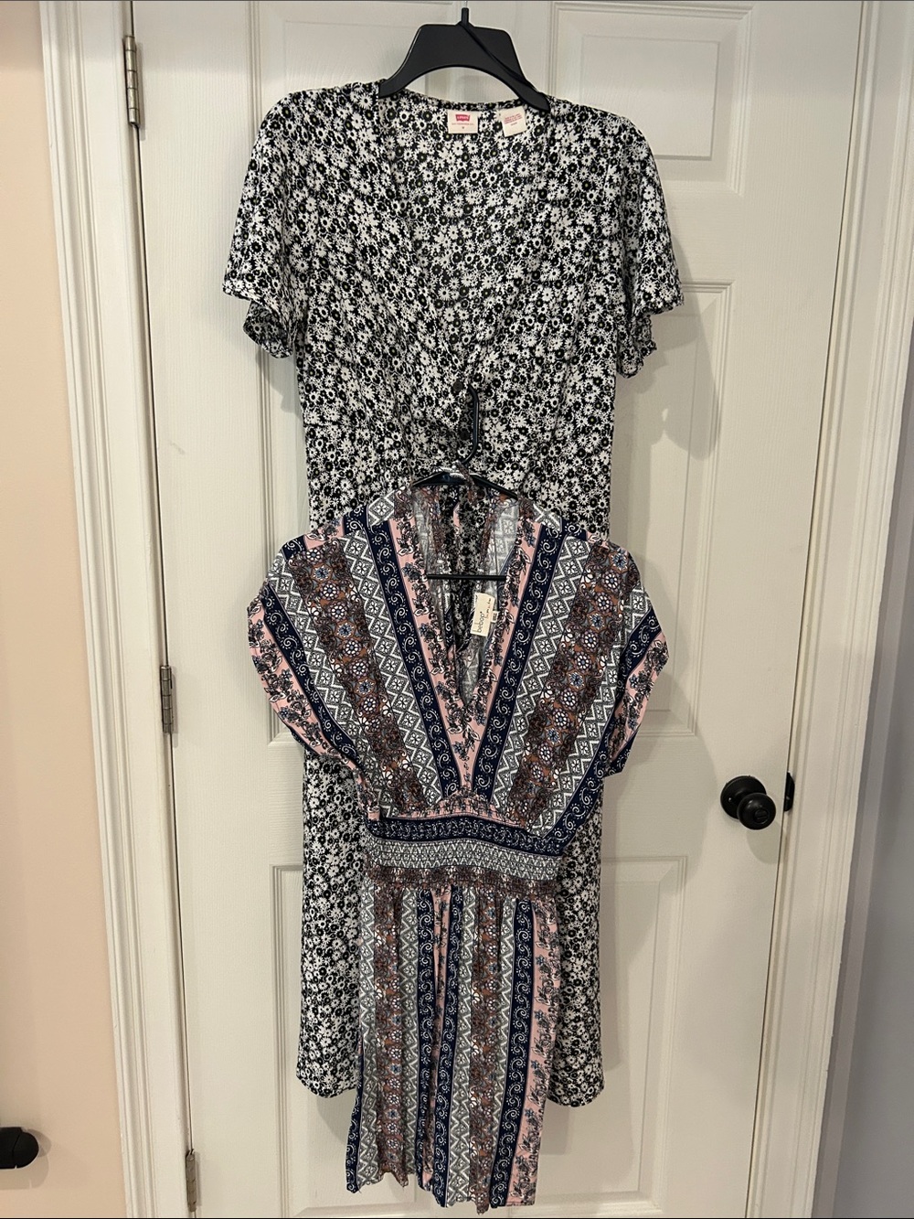 Levi's Black, White & Pink Patterned Midi Dress. 2 dresses.